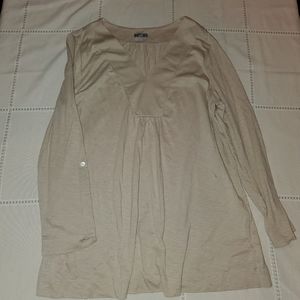 J Jill Tan Women's Tunic Style Top w/tab sleeves to roll up or down